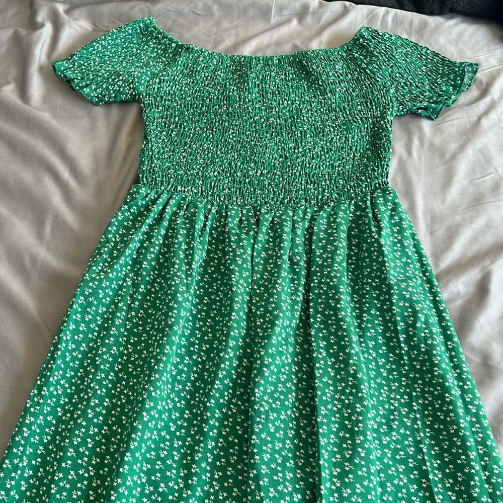 Green Floral Short Sleeve maxi Dress with Slit